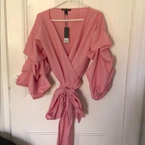 Puffy sleeve wrap blouse